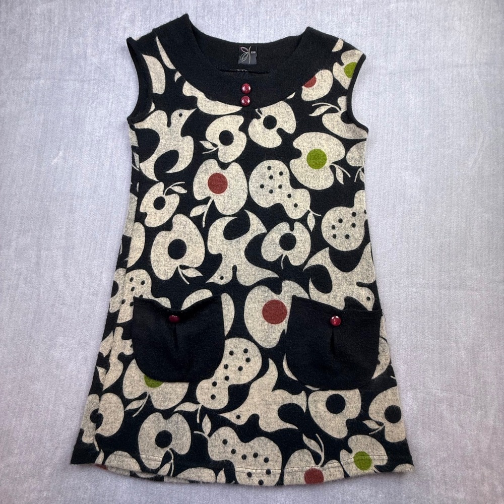 KIMI Women Black Wool Blend Abstract‎ Floral Knit Sleeveless Tunic Dress Small